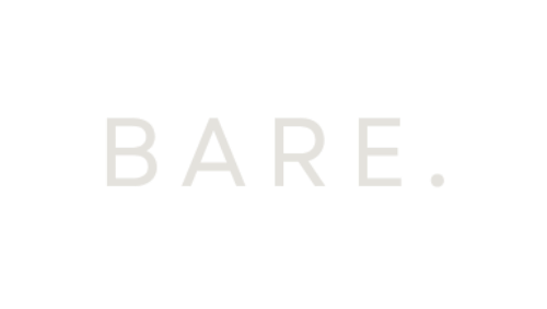 The word 'BARE.' in a minimalist style on a white background